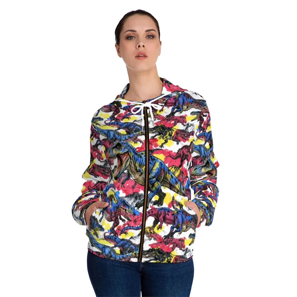 Jurassic Brushstroke on Women's Full-Zip Hoodie — Front On Person