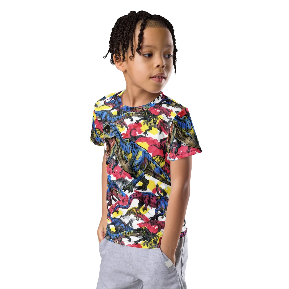 Jurassic Brushstroke on Kids Crew Neck T-Shirt — Left Front