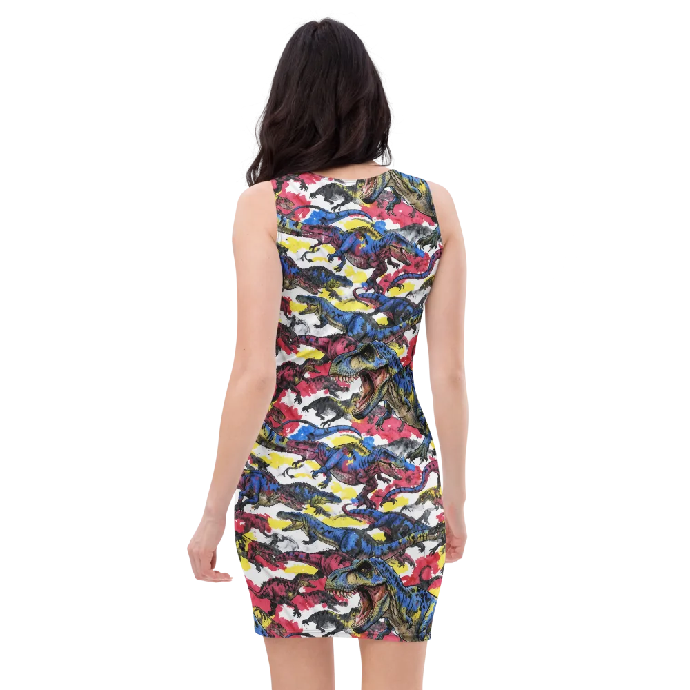 Jurassic Brushstroke on Bodycon Dress — Back