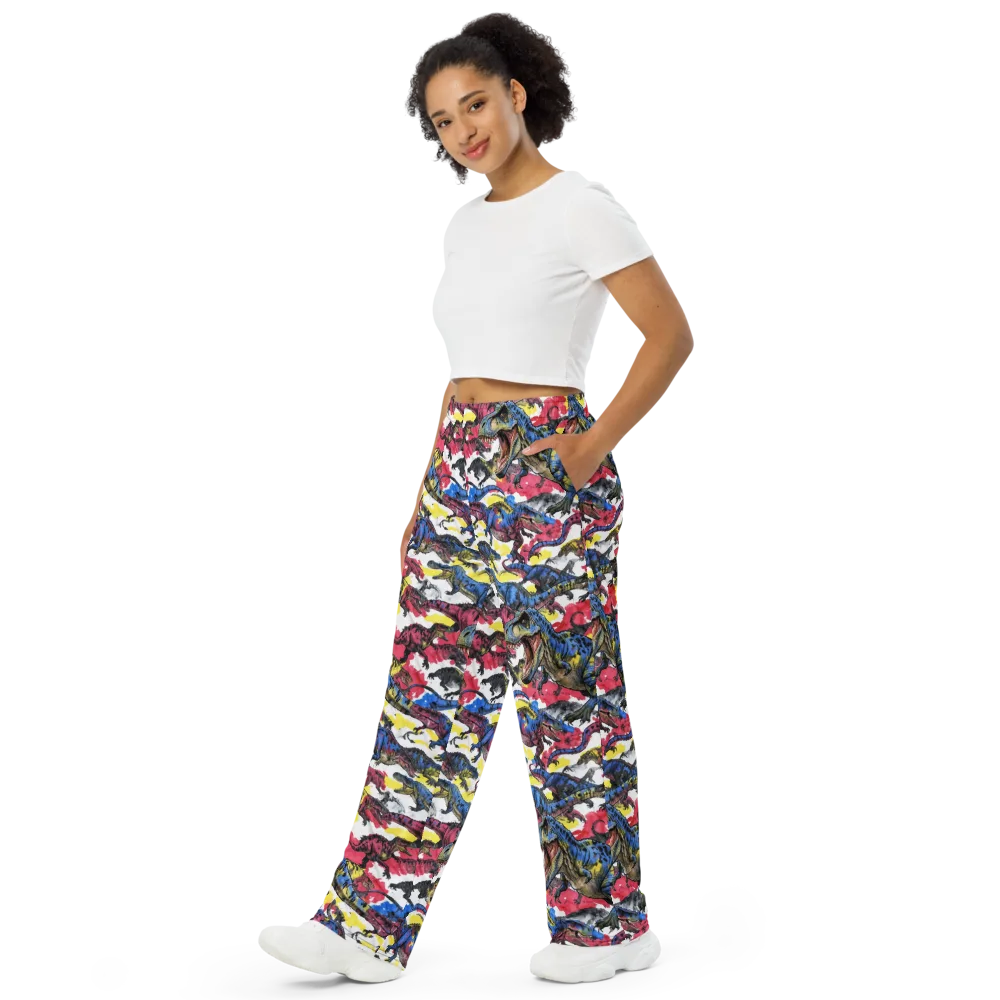 Jurassic Brushstroke on Wide-Leg Pants — Left Front