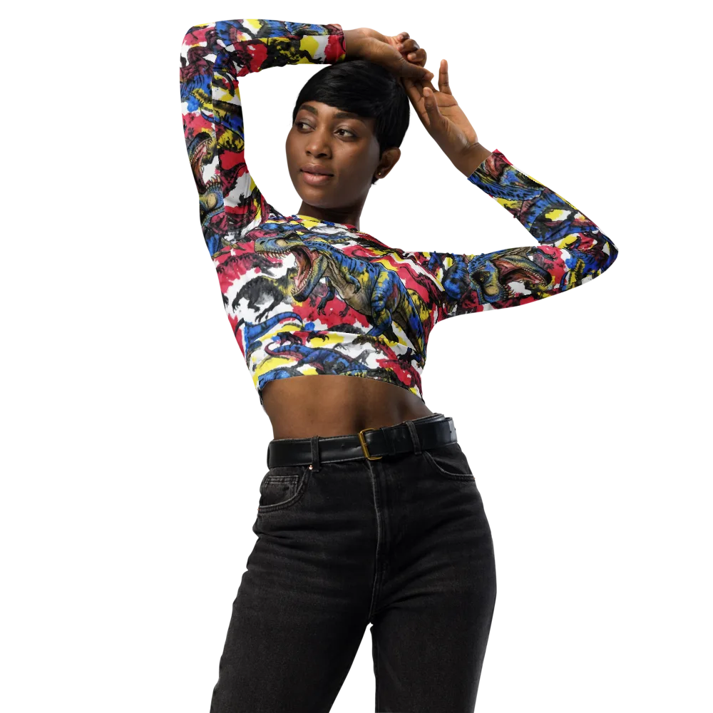 Jurassic Brushstroke on Long Sleeve Crop Top — Front