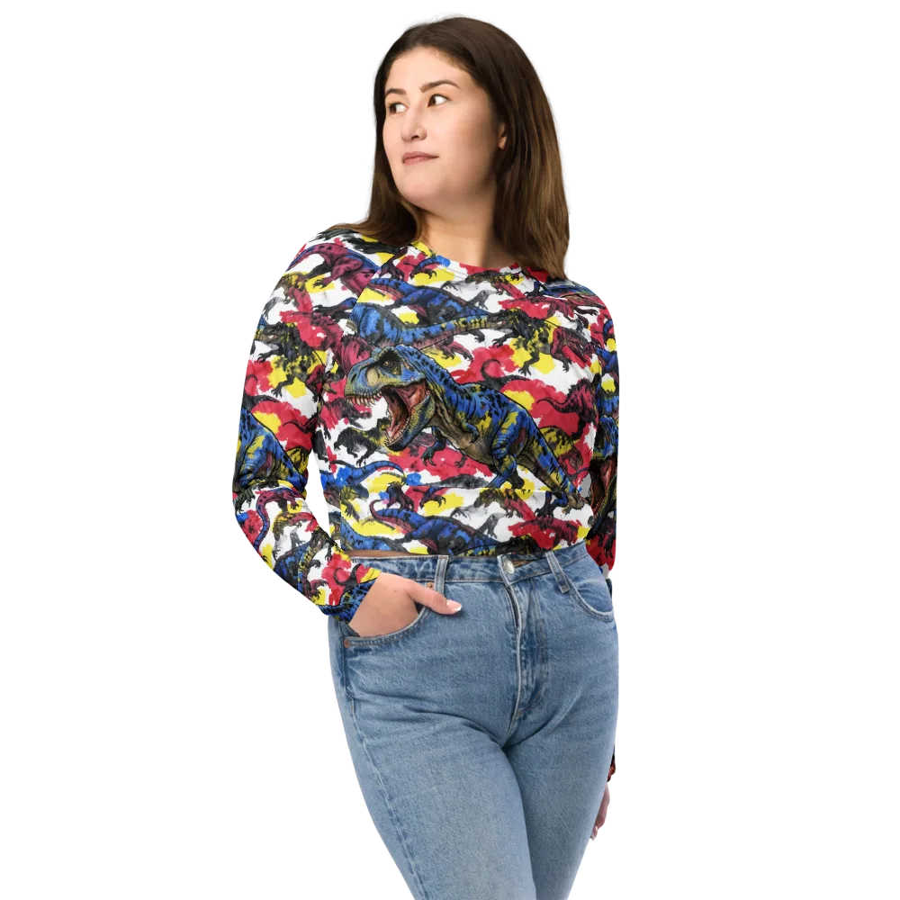 Jurassic Brushstroke on Long Sleeve Crop Top — Front