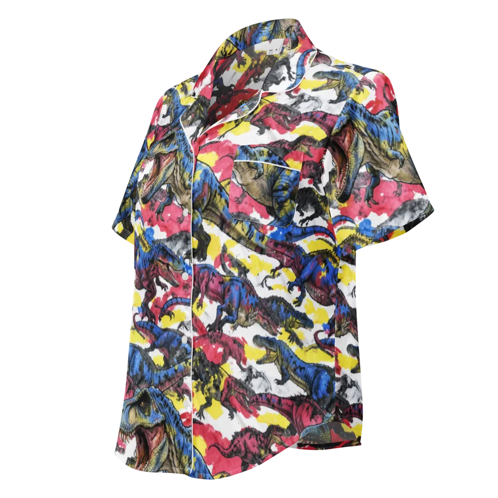 Jurassic Brushstroke on Women's Short Sleeve Pajama Top — Left Front