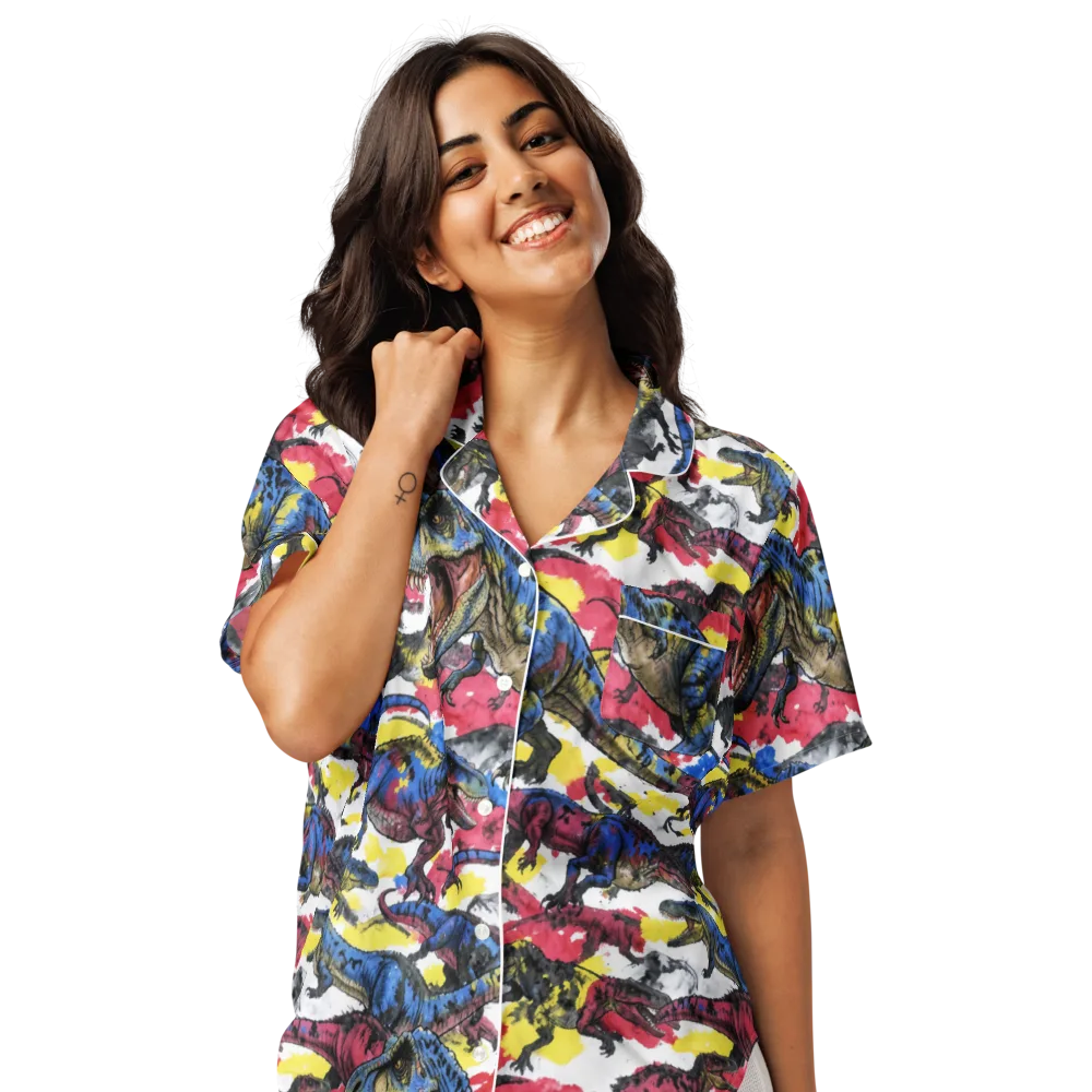 Jurassic Brushstroke on Women's Short Sleeve Pajama Top — Front
