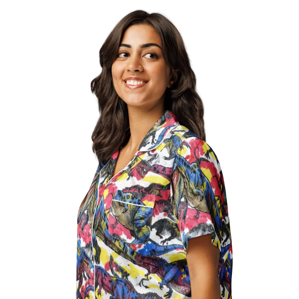 Jurassic Brushstroke on Women's Short Sleeve Pajama Top — Left Front