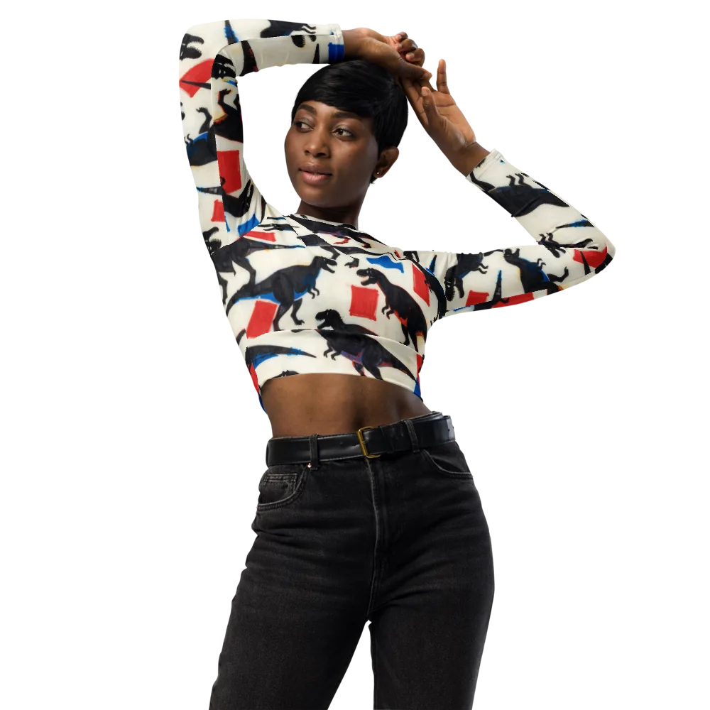 Cretaceous Blocks on Long Sleeve Crop Top — Front
