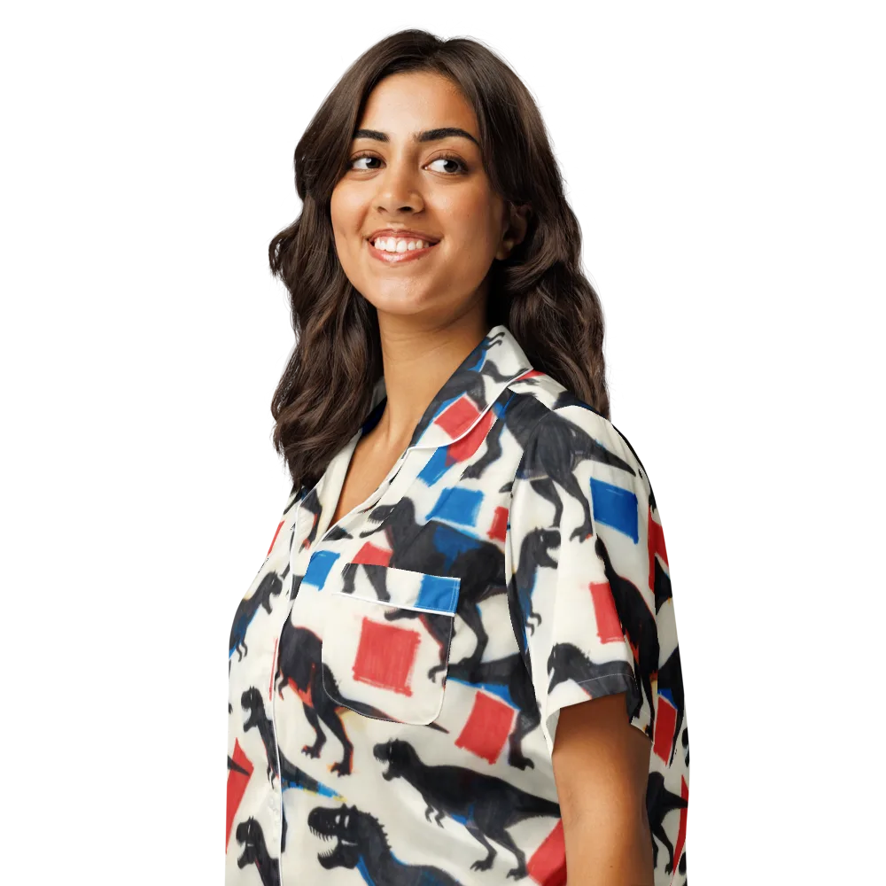 Cretaceous Blocks on Women's Short Sleeve Pajama Top — Left Front