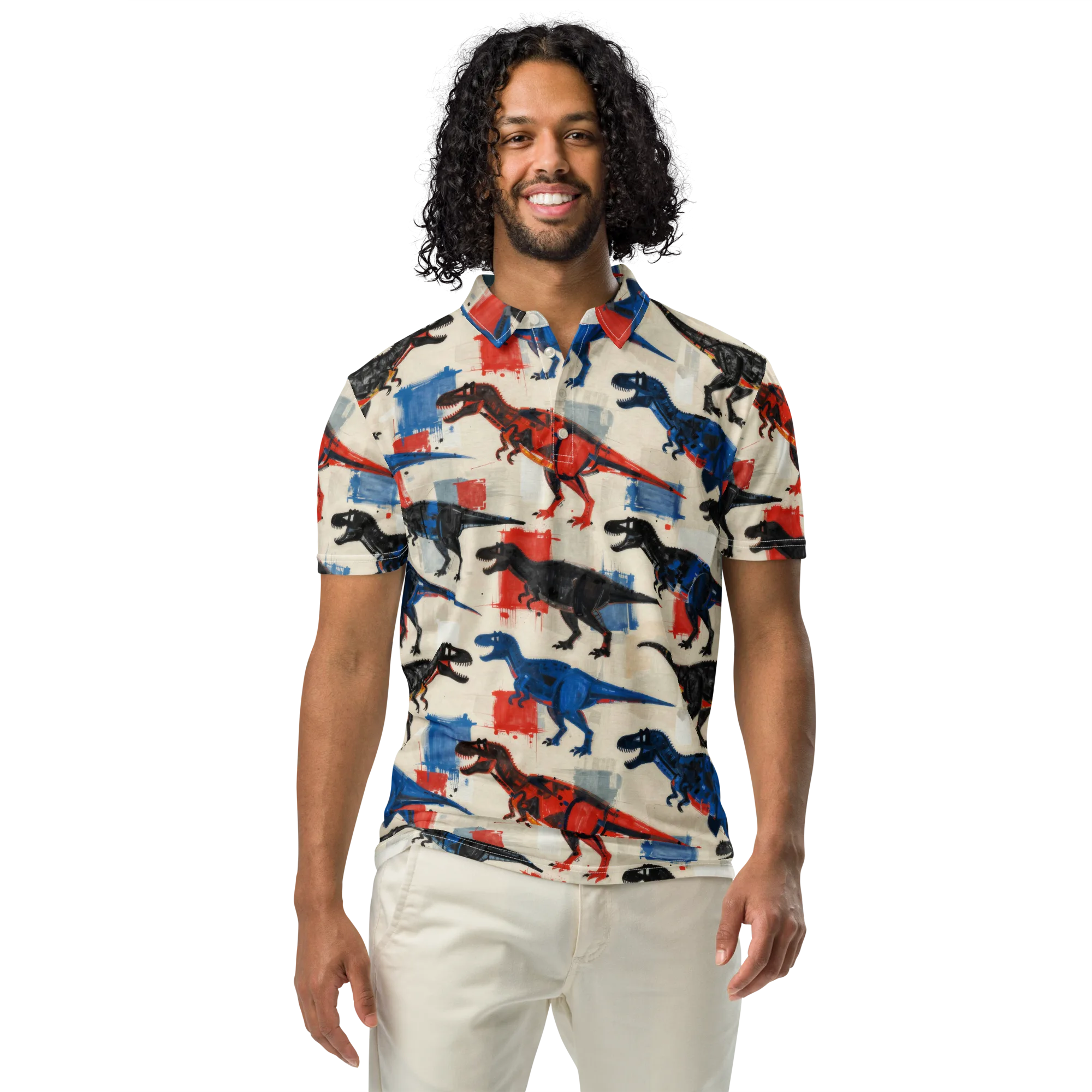 Cretaceous Colorway on Men's Slim Fit Polo Shirt — Front