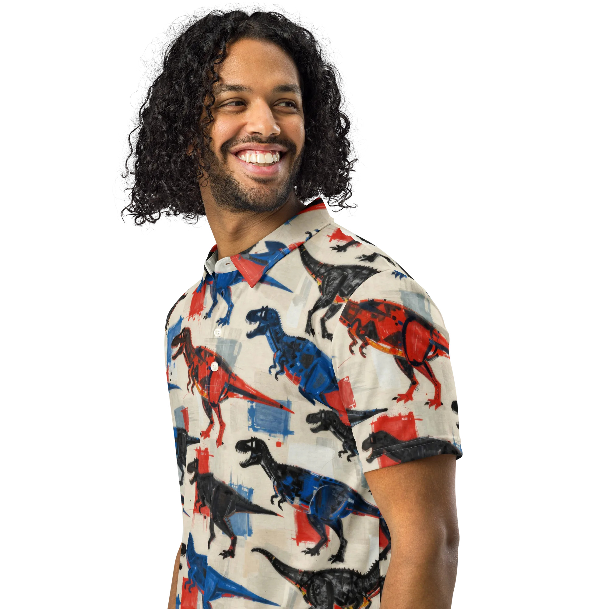 Cretaceous Colorway on Men's Slim Fit Polo Shirt — Left Front
