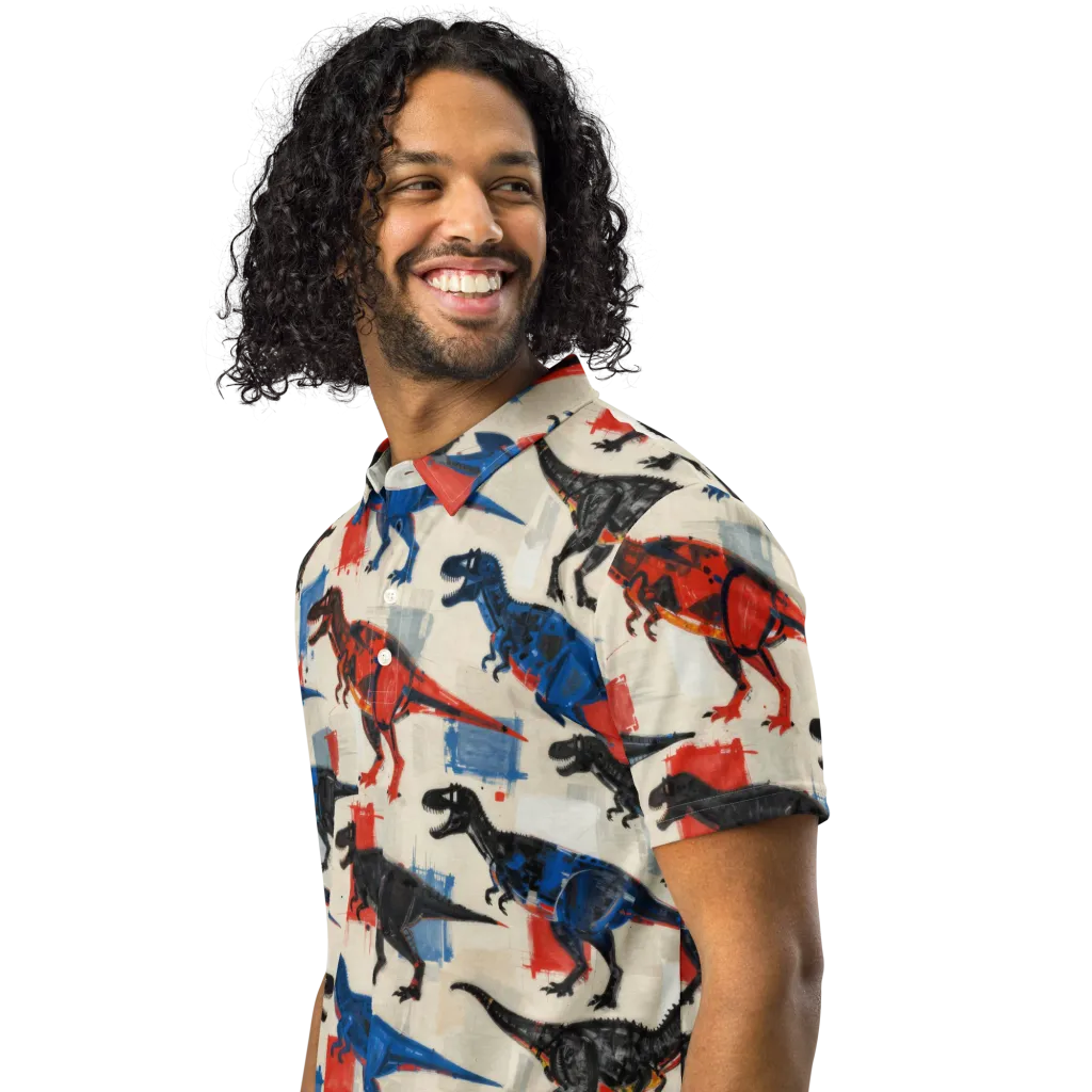 Cretaceous Colorway on Men's Slim Fit Polo Shirt — Left Front
