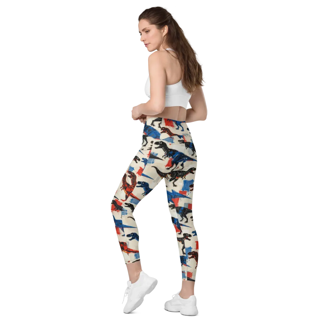 Cretaceous Colorway on Leggings with Pockets — Left Back
