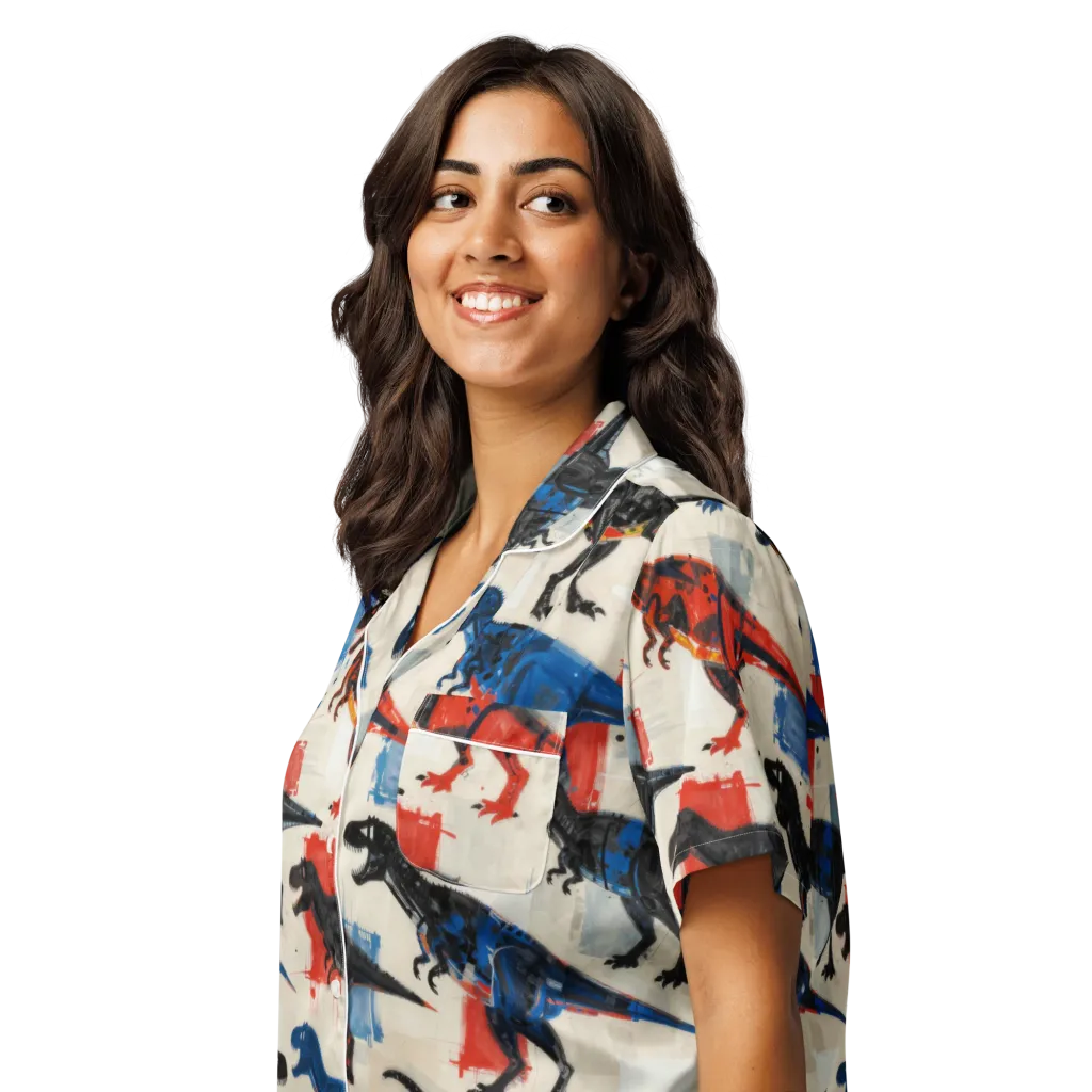 Cretaceous Colorway on Women's Short Sleeve Pajama Top — Left Front
