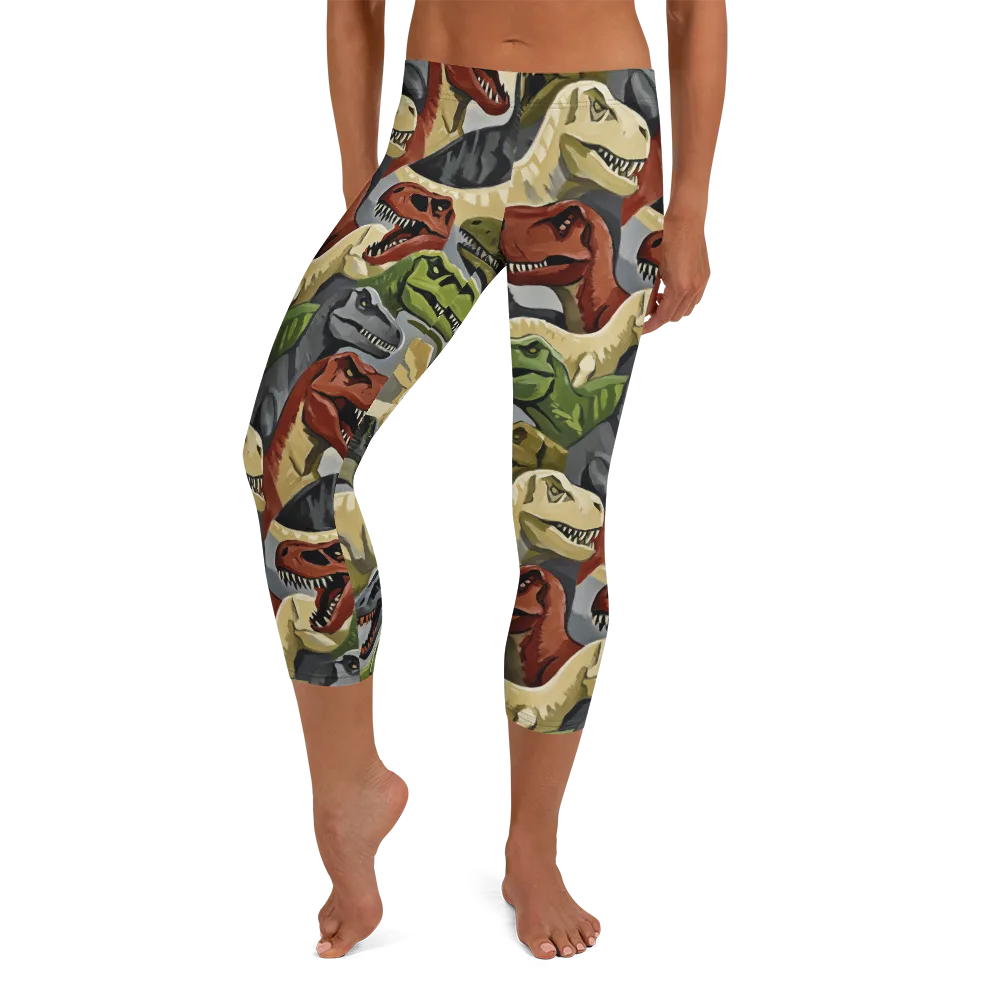 Dino Rumble on Capri Leggings — Front