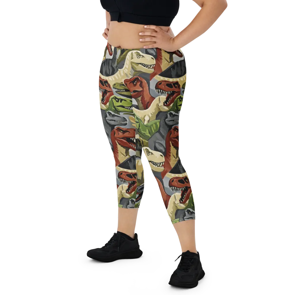 Dino Rumble on Capri Leggings — Front