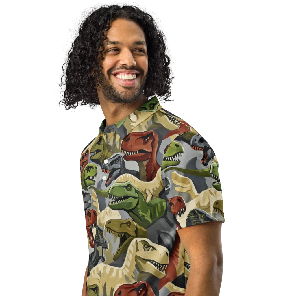 Dino Rumble on Men's Slim Fit Polo Shirt — Left Front