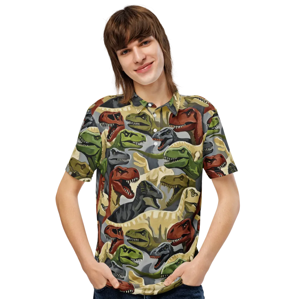Dino Rumble on Men's Slim Fit Polo Shirt — Front