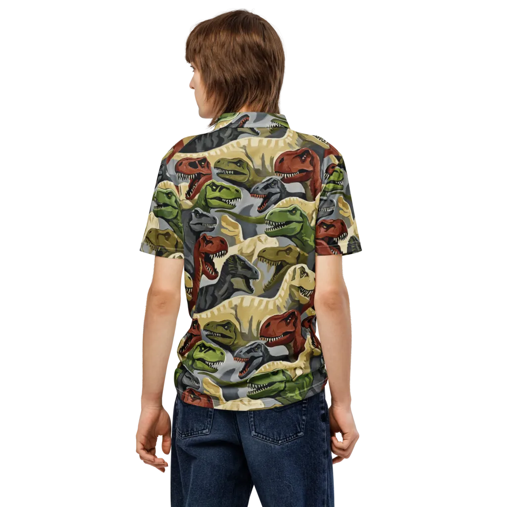 Dino Rumble on Men's Slim Fit Polo Shirt — Back