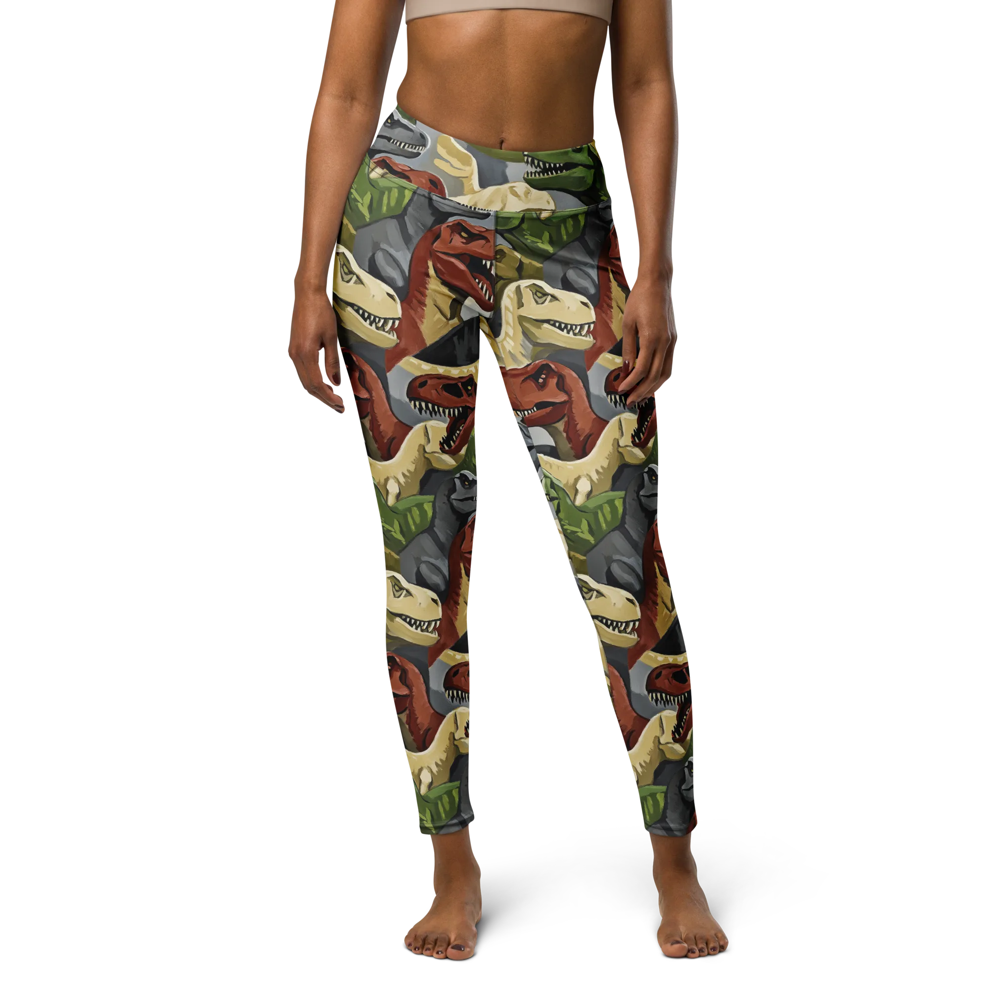 Dino Rumble on Yoga Leggings — Front