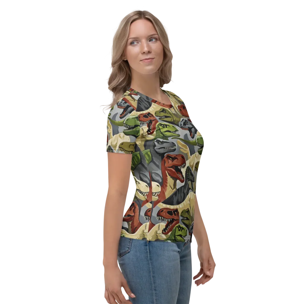 Dino Rumble on Women's Crew Neck T-Shirt — Right