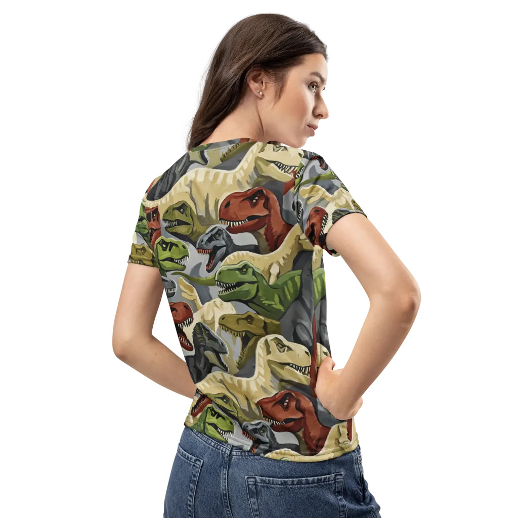 Dino Rumble on Women's Crew Neck T-Shirt — Back