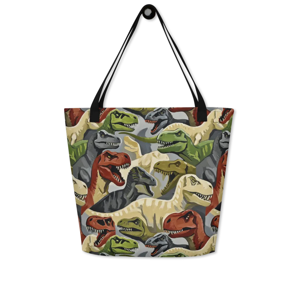 Dino Rumble on Large Tote Bag W/ Pocket — Front