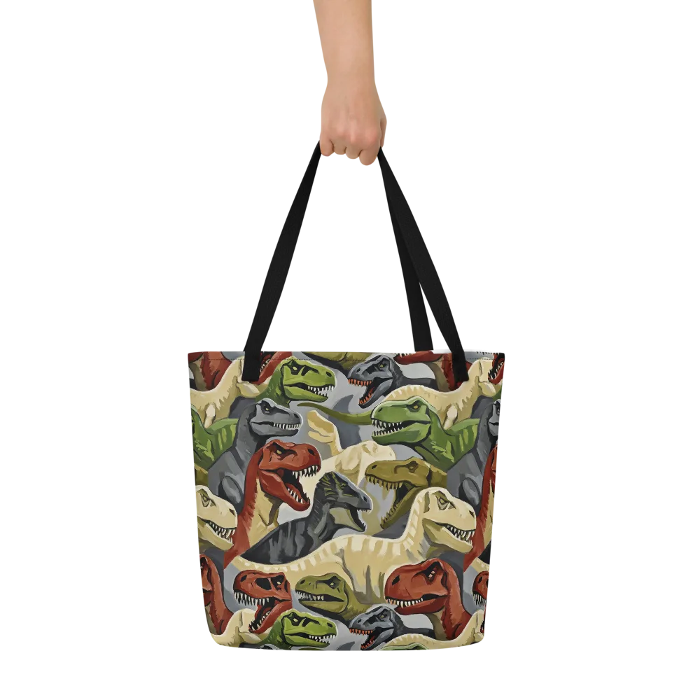 Dino Rumble on Large Tote Bag W/ Pocket — Front