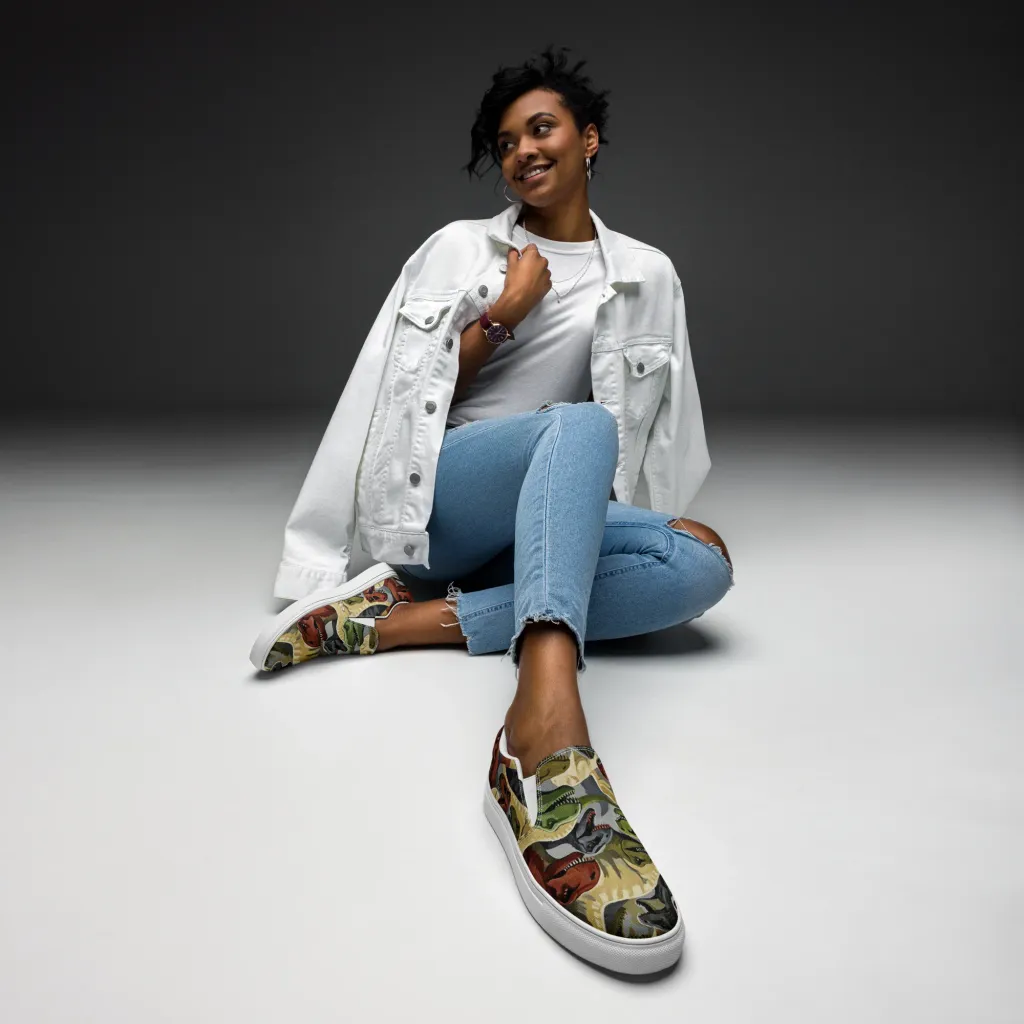 Dino Rumble on Women's Slip-On Canvas Shoes — Front