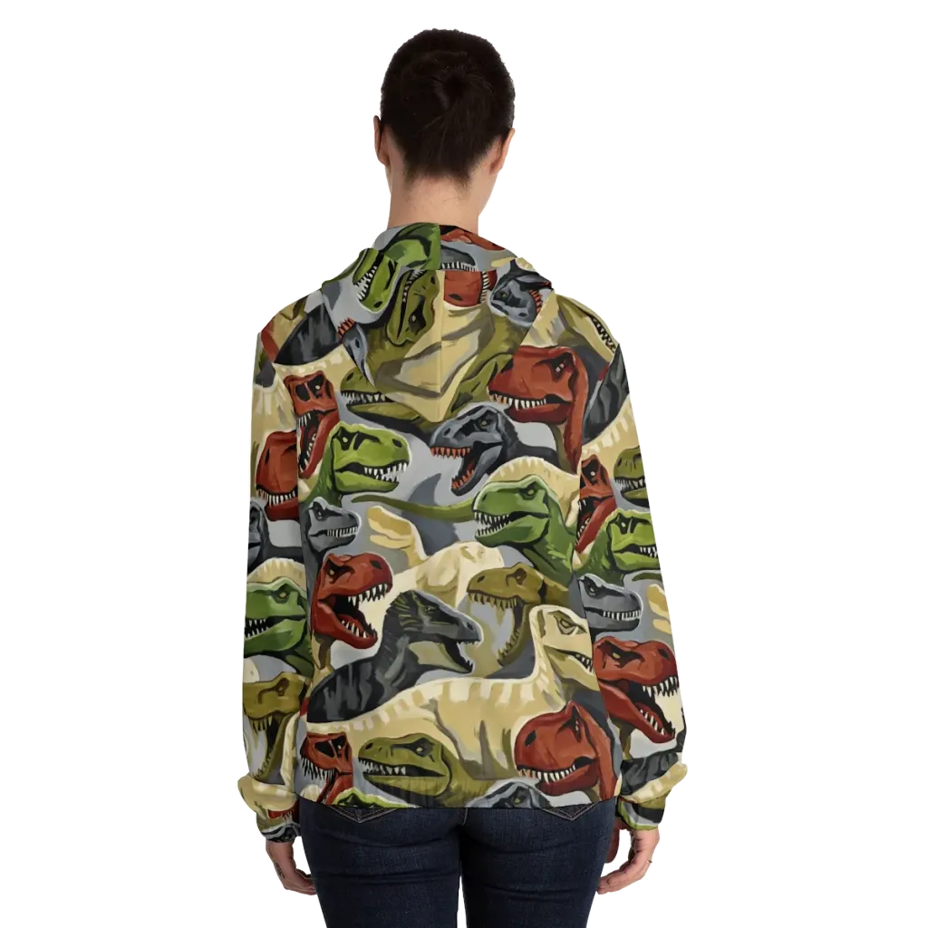 Dino Rumble on Women's Full-Zip Hoodie — Back On Person