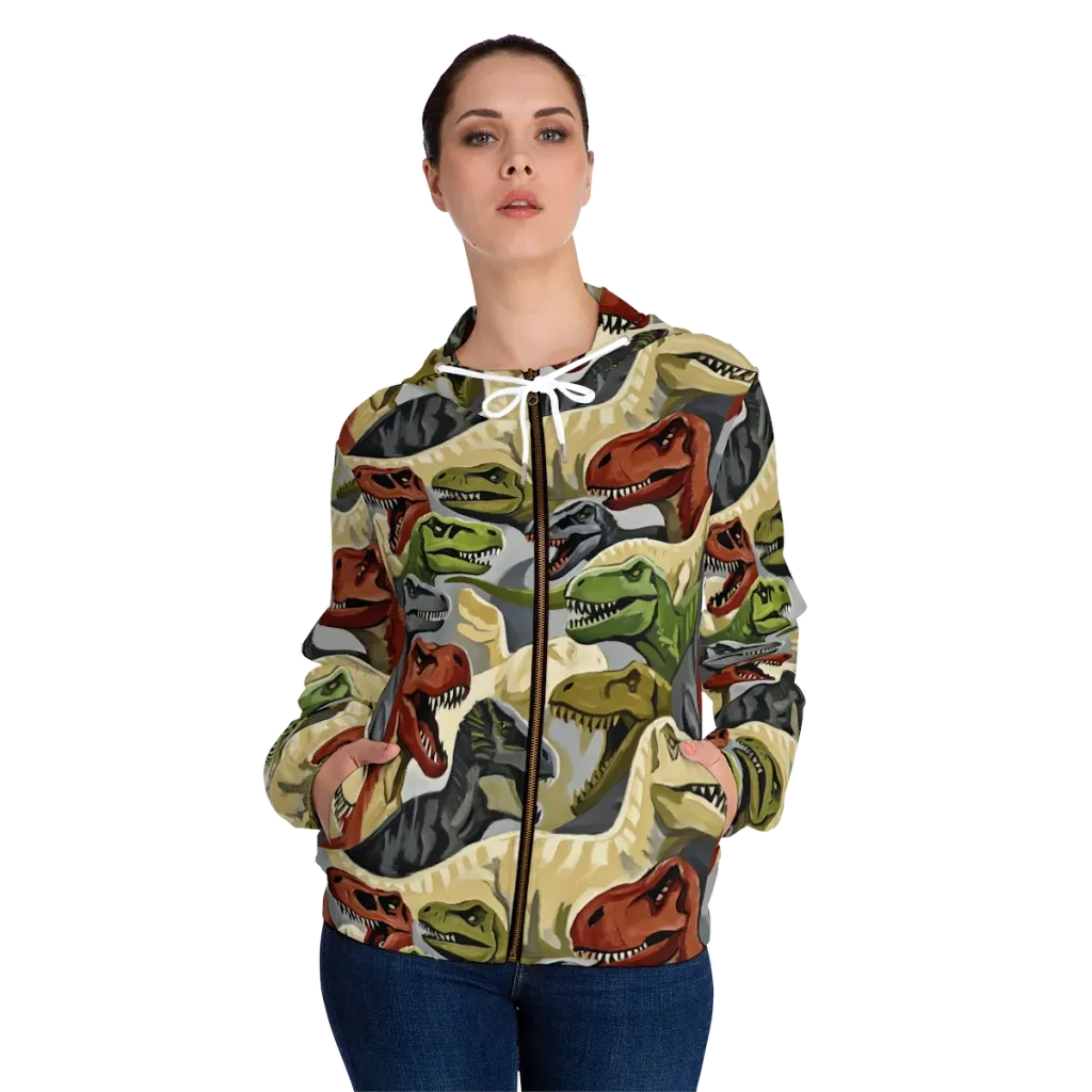 Dino Rumble on Women's Full-Zip Hoodie — Front On Person