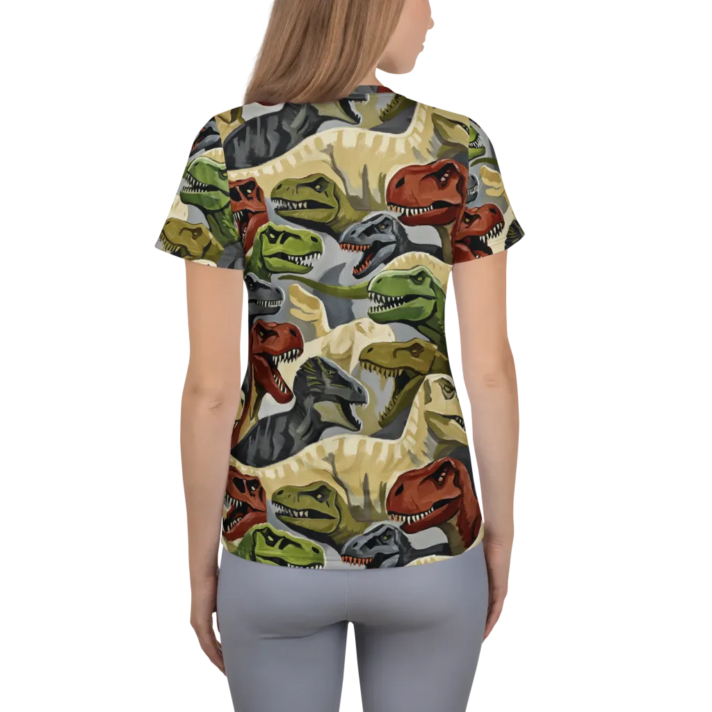 Dino Rumble on Women's Athletic T-Shirt — Back