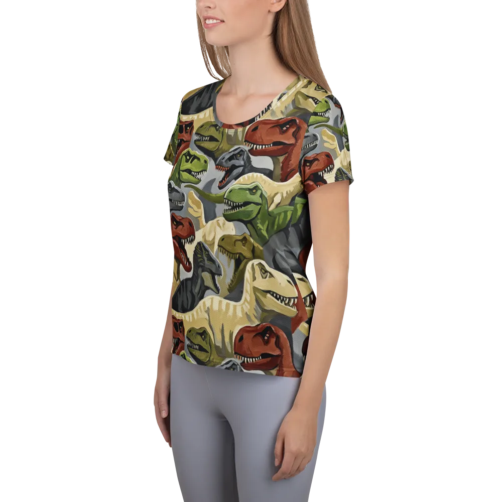 Dino Rumble on Women's Athletic T-Shirt — Left