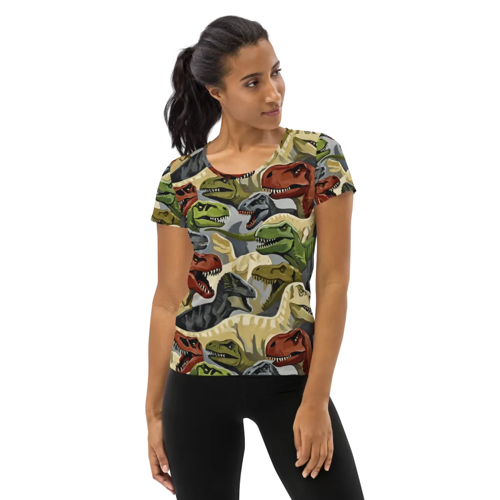 Dino Rumble on Women's Athletic T-Shirt — Front