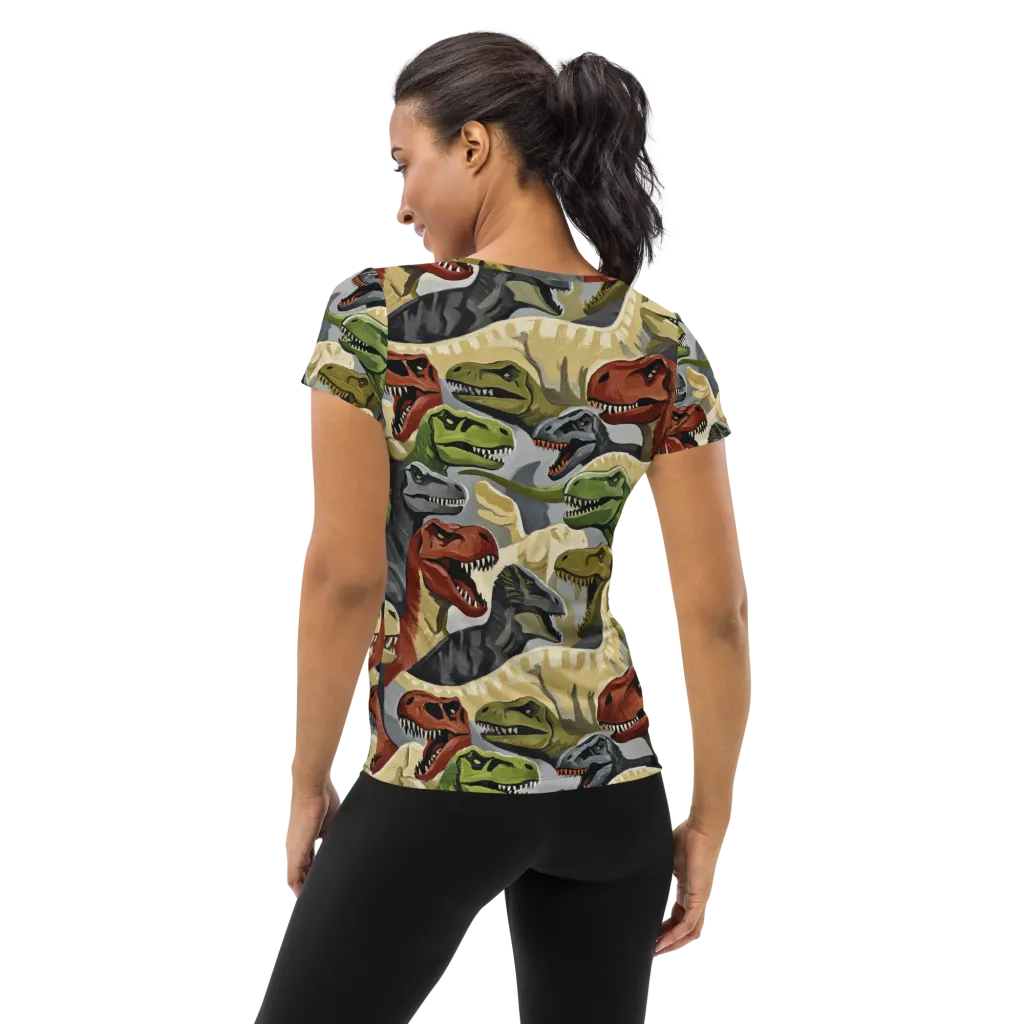 Dino Rumble on Women's Athletic T-Shirt — Back