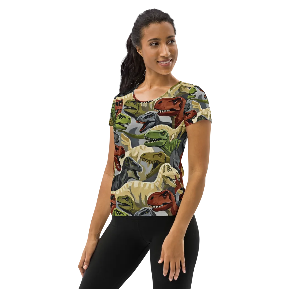 Dino Rumble on Women's Athletic T-Shirt — Left