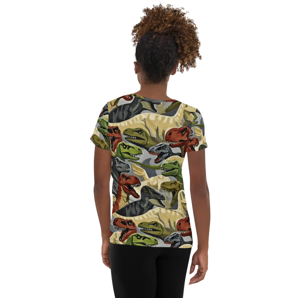 Dino Rumble on Women's Athletic T-Shirt — Back