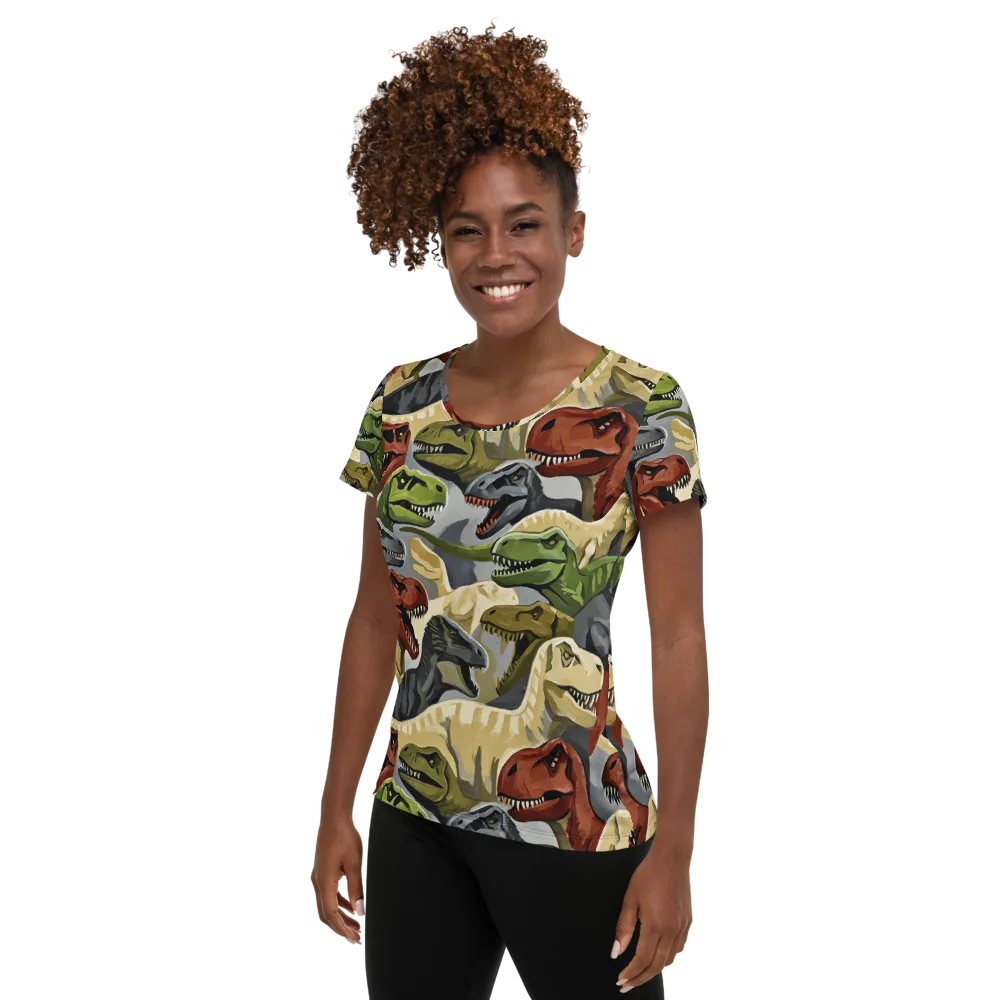 Dino Rumble on Women's Athletic T-Shirt — Left