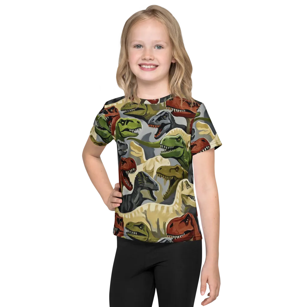 Dino Rumble on Kids Crew Neck T-Shirt — Front