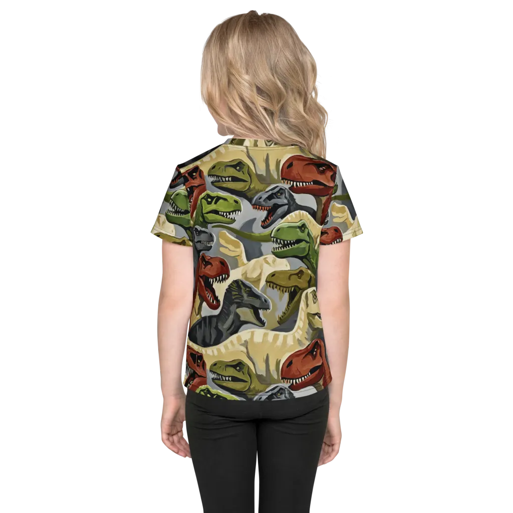 Dino Rumble on Kids Crew Neck T-Shirt — Back
