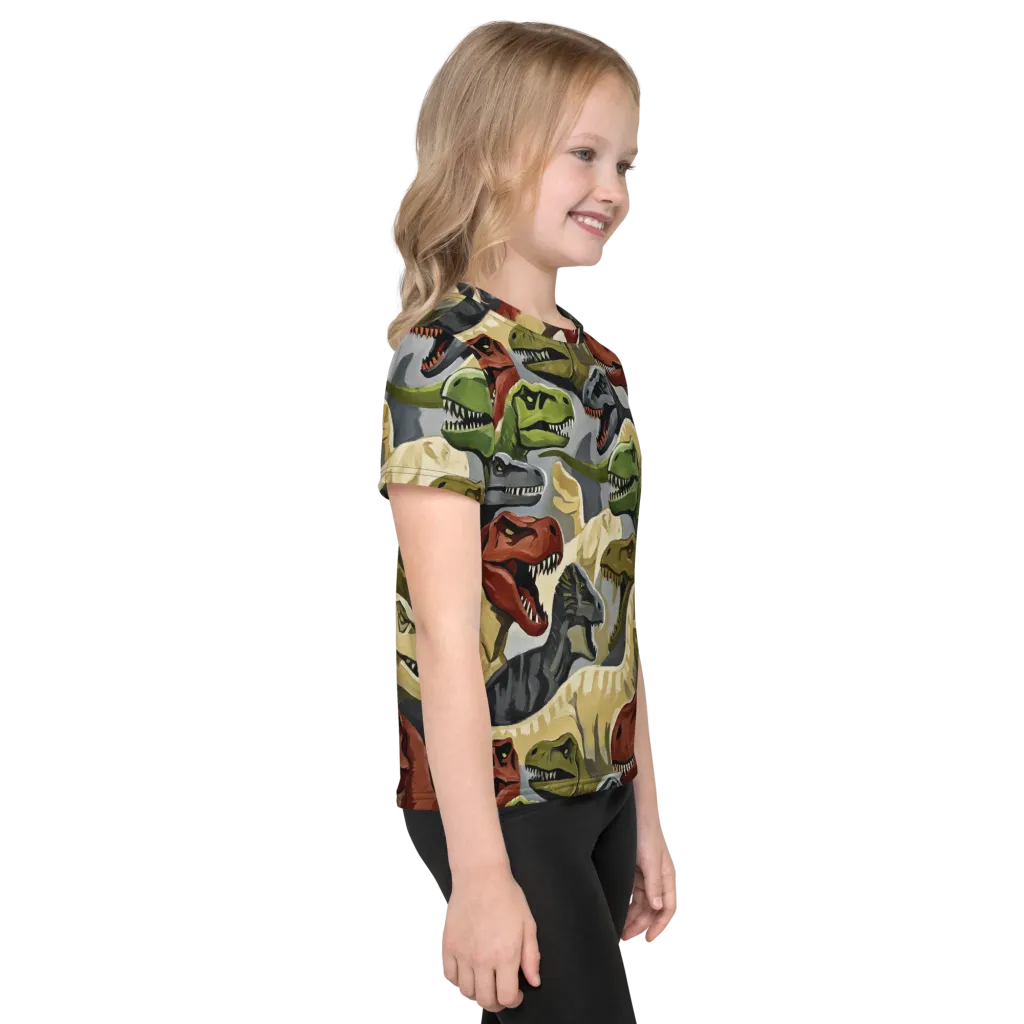 Dino Rumble on Kids Crew Neck T-Shirt — Right