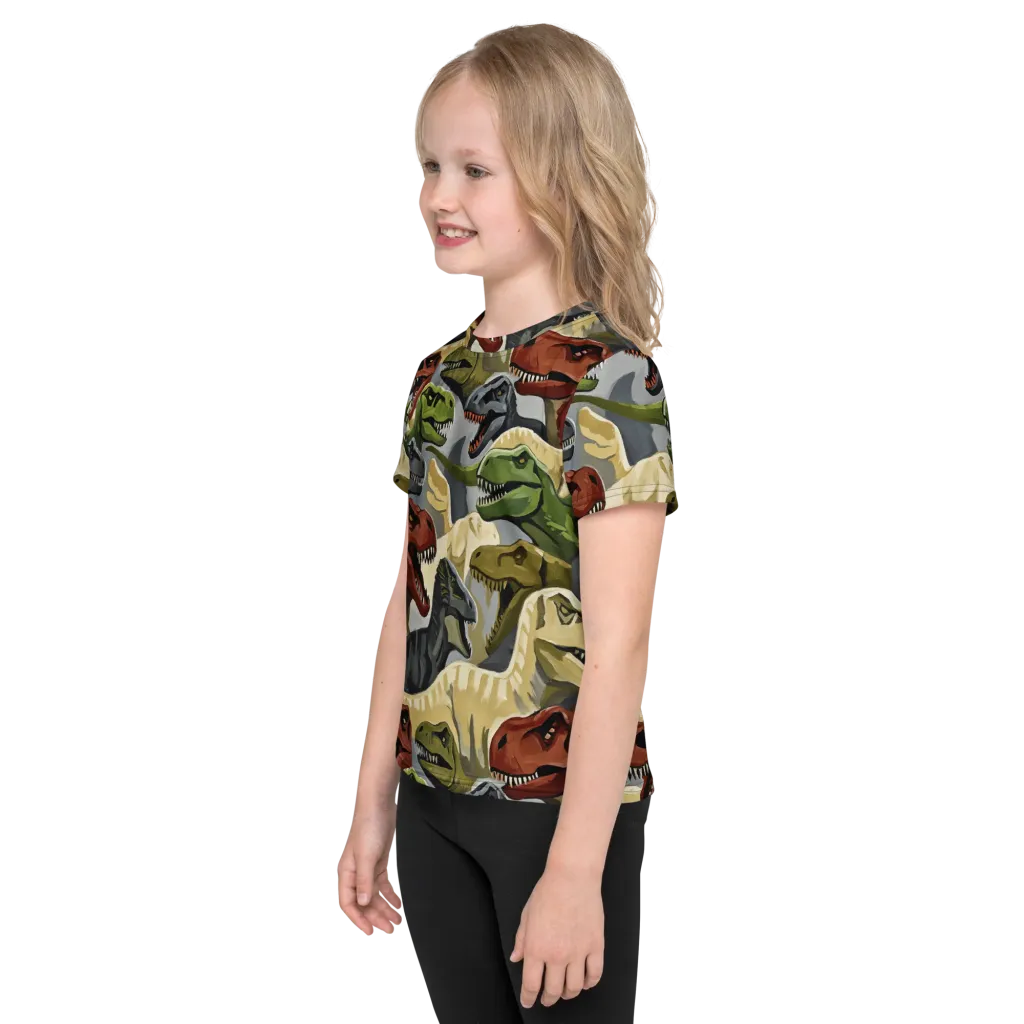 Dino Rumble on Kids Crew Neck T-Shirt — Left