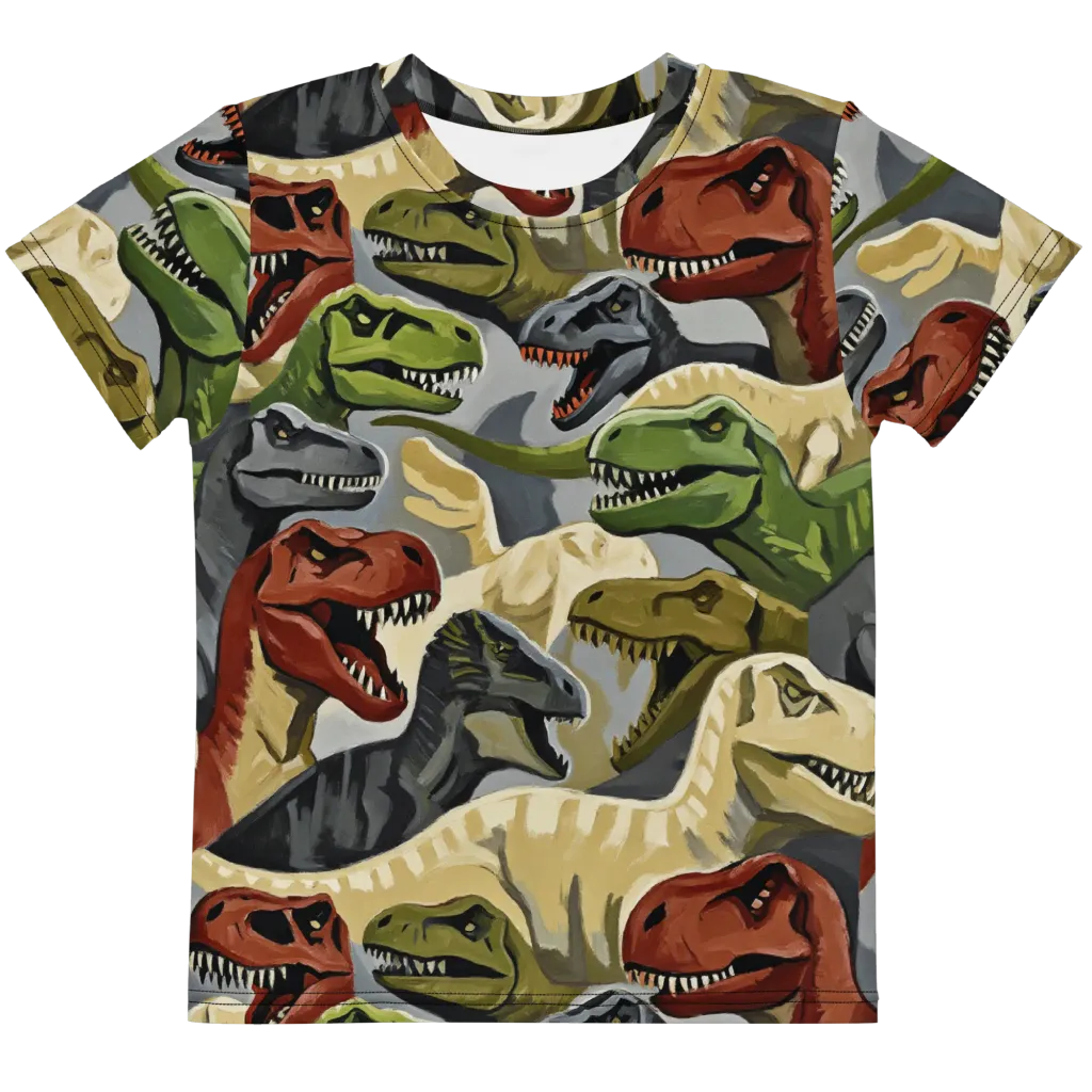 Dino Rumble on Kids Crew Neck T-Shirt — Front