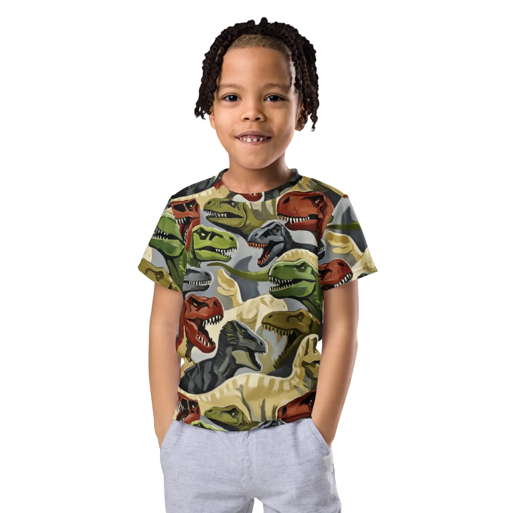 Dino Rumble on Kids Crew Neck T-Shirt — Front