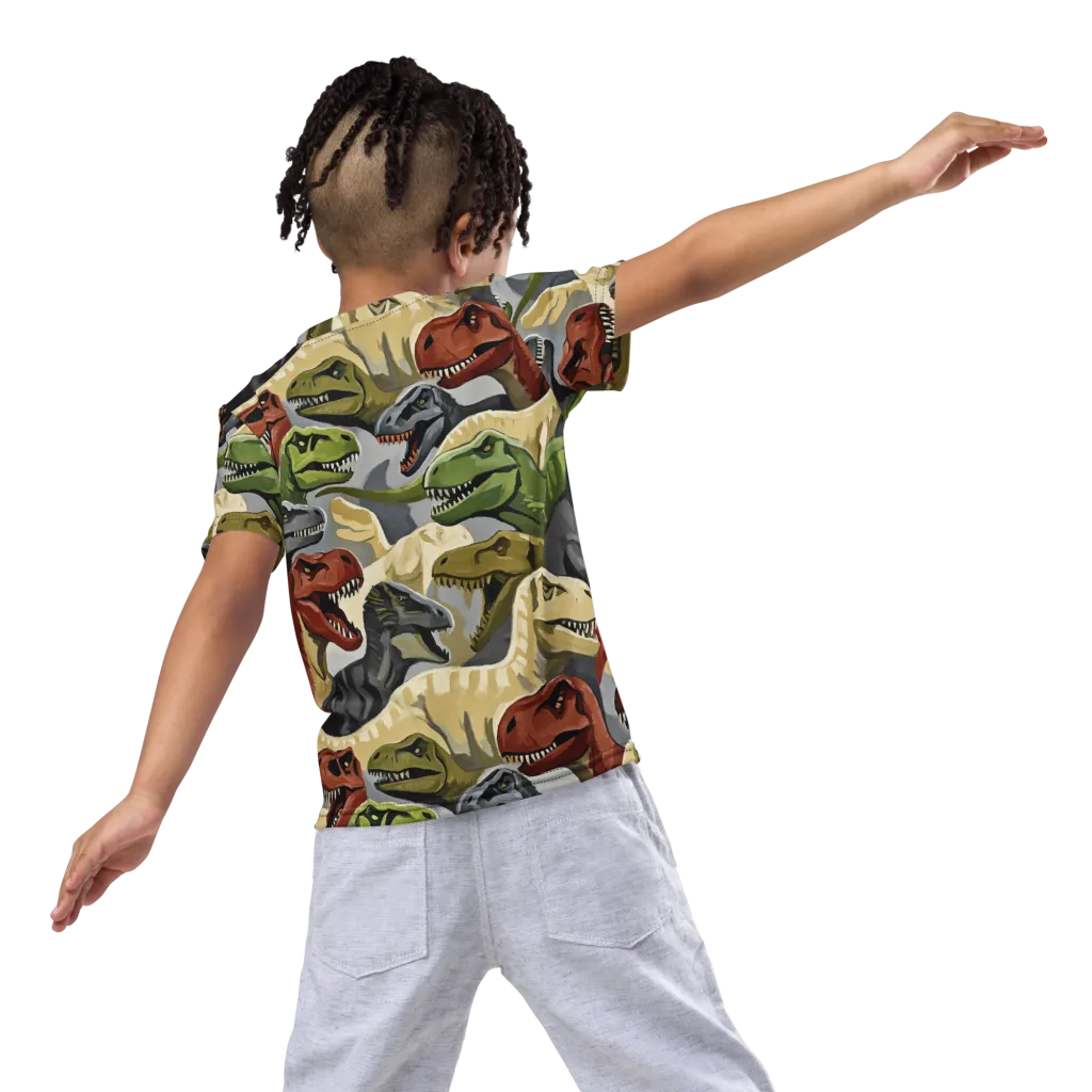 Dino Rumble on Kids Crew Neck T-Shirt — Back