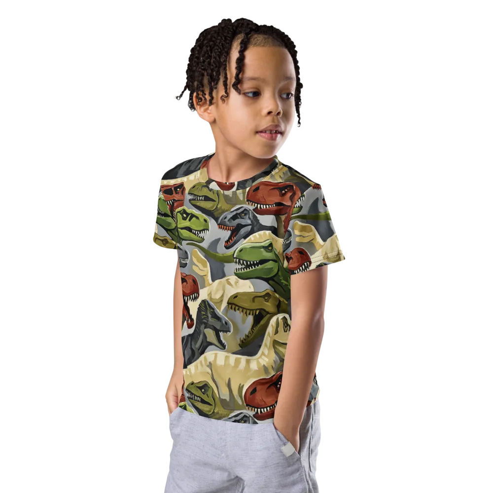 Dino Rumble on Kids Crew Neck T-Shirt — Left Front