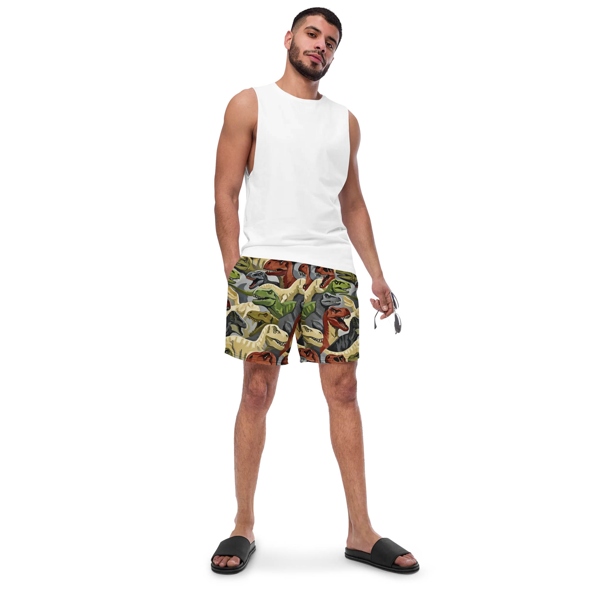 Dino Rumble on Swim Trunks — Front