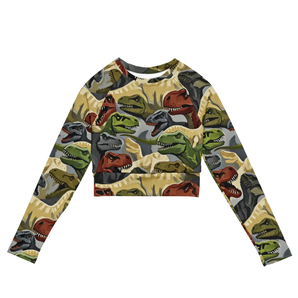 Dino Rumble on Long Sleeve Crop Top — Front