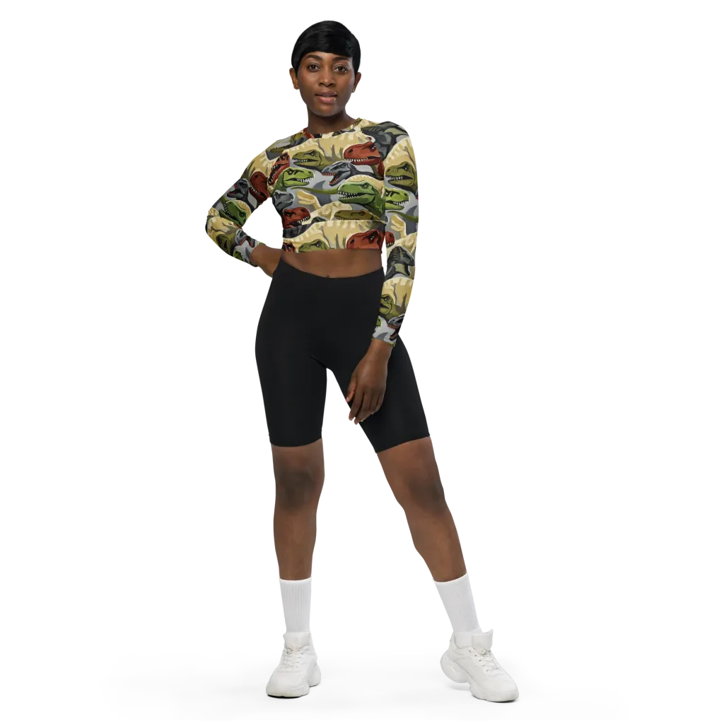 Dino Rumble on Long Sleeve Crop Top — Front
