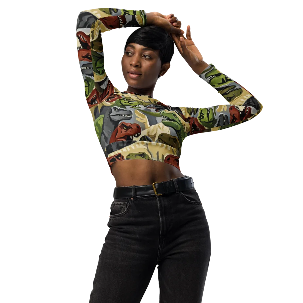 Dino Rumble on Long Sleeve Crop Top — Front