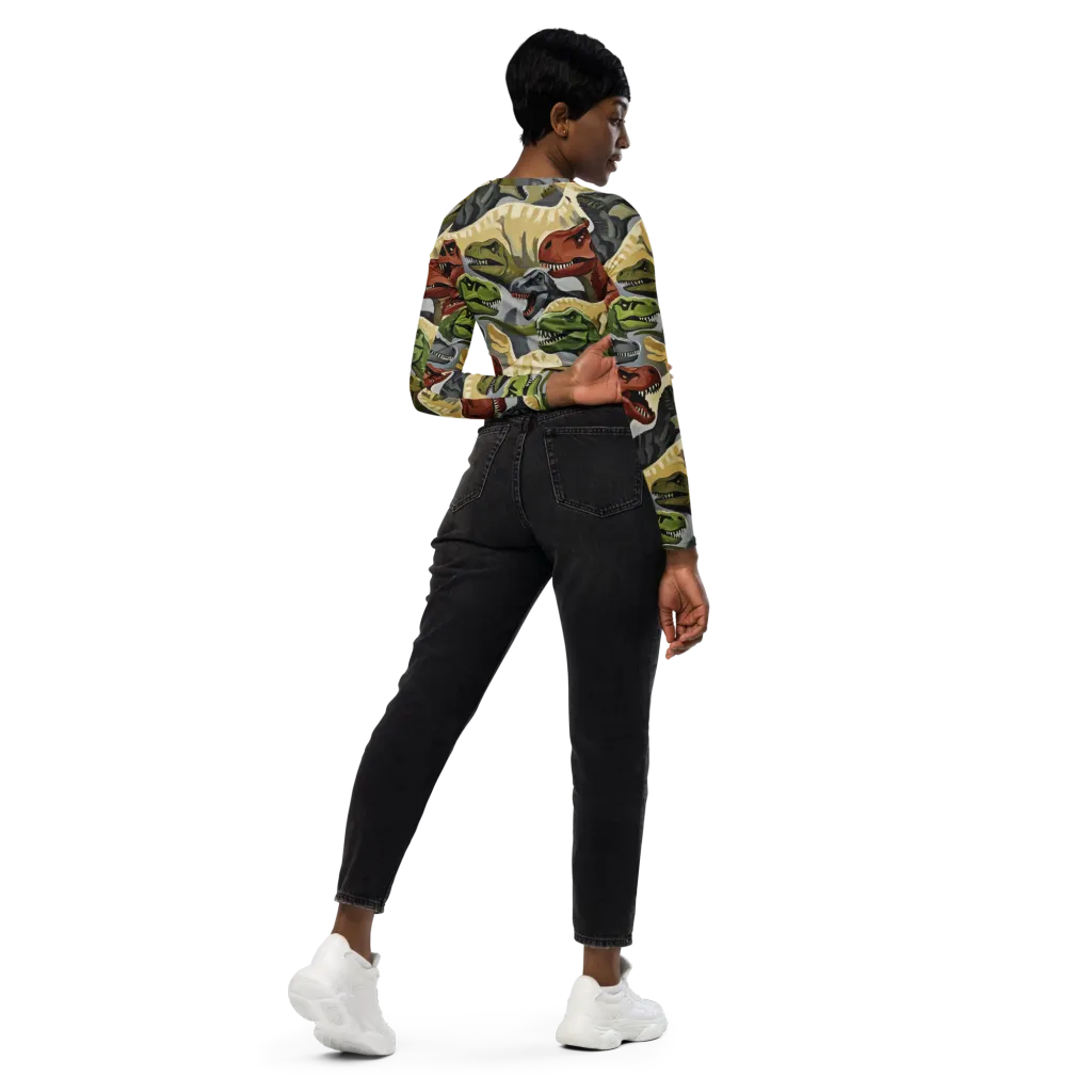 Dino Rumble on Long Sleeve Crop Top — Right Back