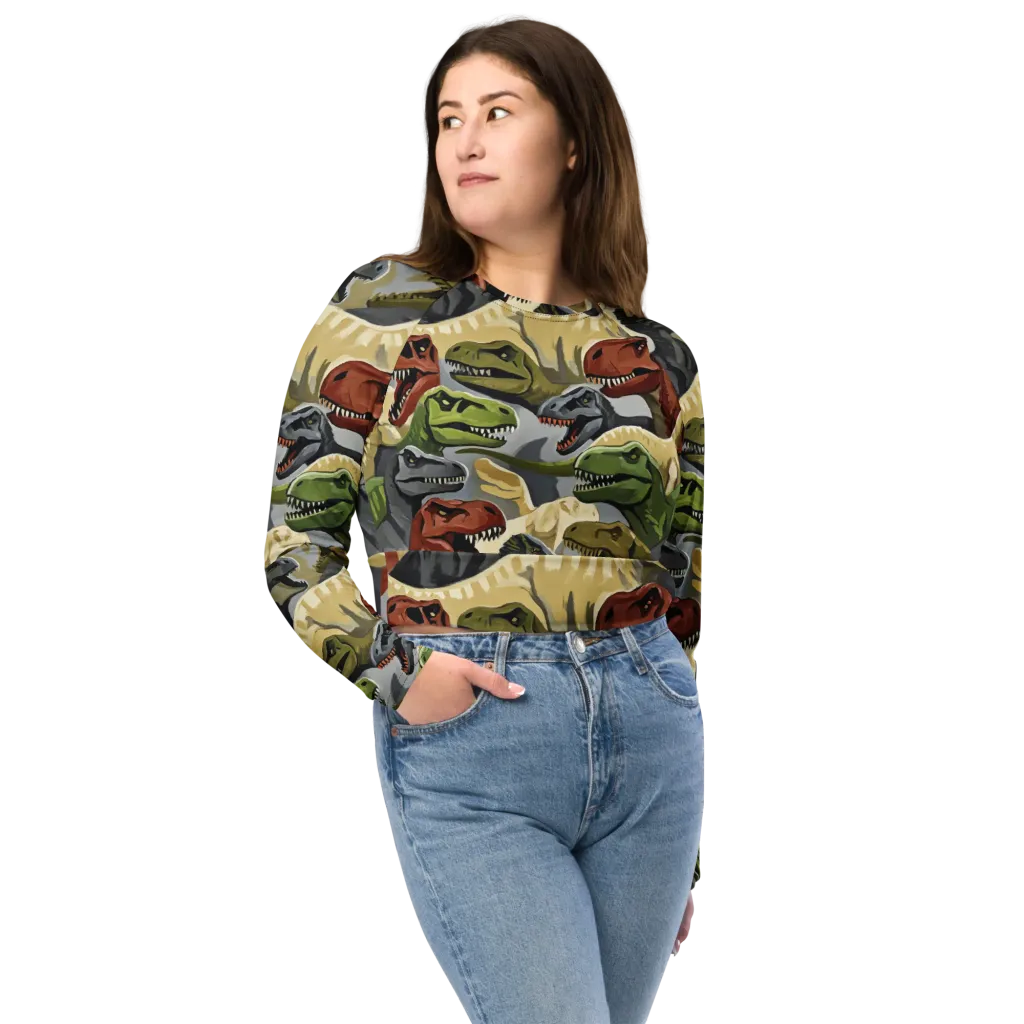 Dino Rumble on Long Sleeve Crop Top — Front